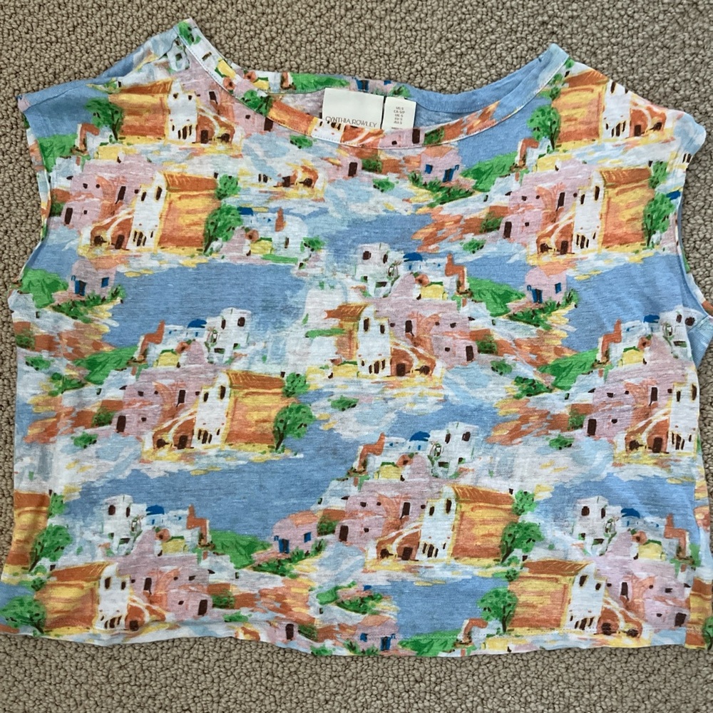 Cynthia Rowley 100% Linen Cropped Boxy Top Villa Print Size S